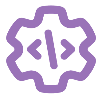 Icon of a gear containing a code slash symbol, representing automated scans in CI/CD pipelines.