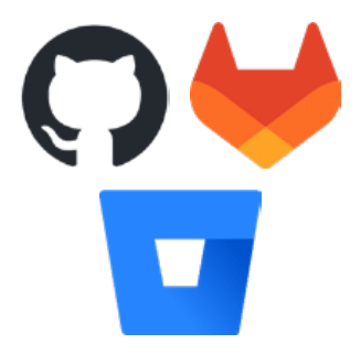 Logos of GitHub, GitLab, and Bitbucket, representing the source code management systems Coverity integrates with for pull request scans.